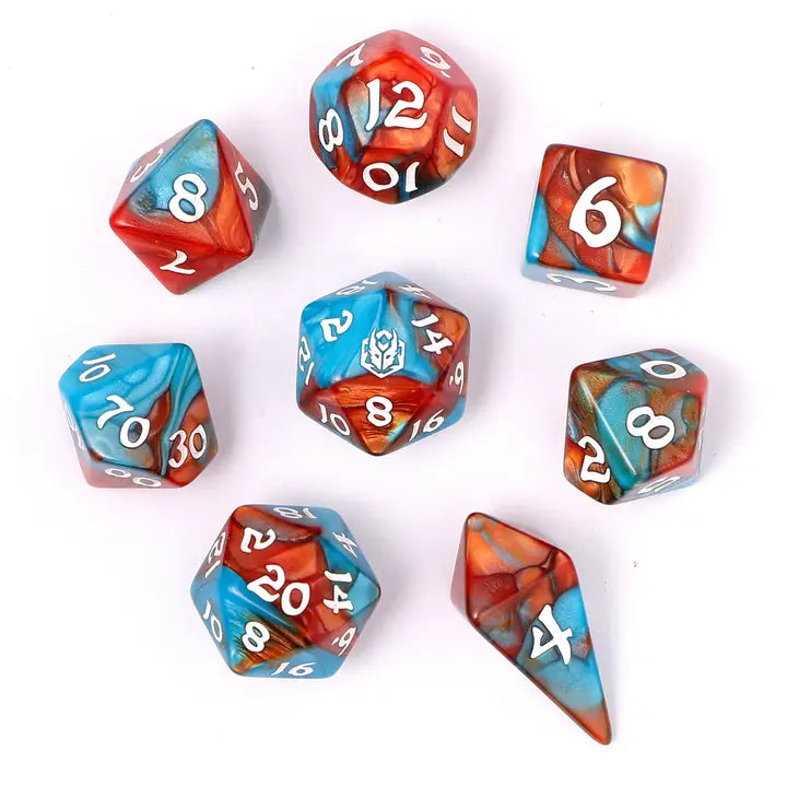 Wyrmforged Rollers-  Rounded edge 8-piece Polyhedral Dice Set: Bard's Cloak | Gear Gaming Fayetteville