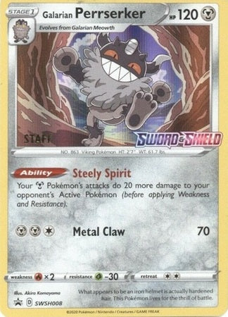 Galarian Perrserker (SWSH008) (Staff Prerelease Promo) [Sword & Shield: Black Star Promos] | Gear Gaming Fayetteville