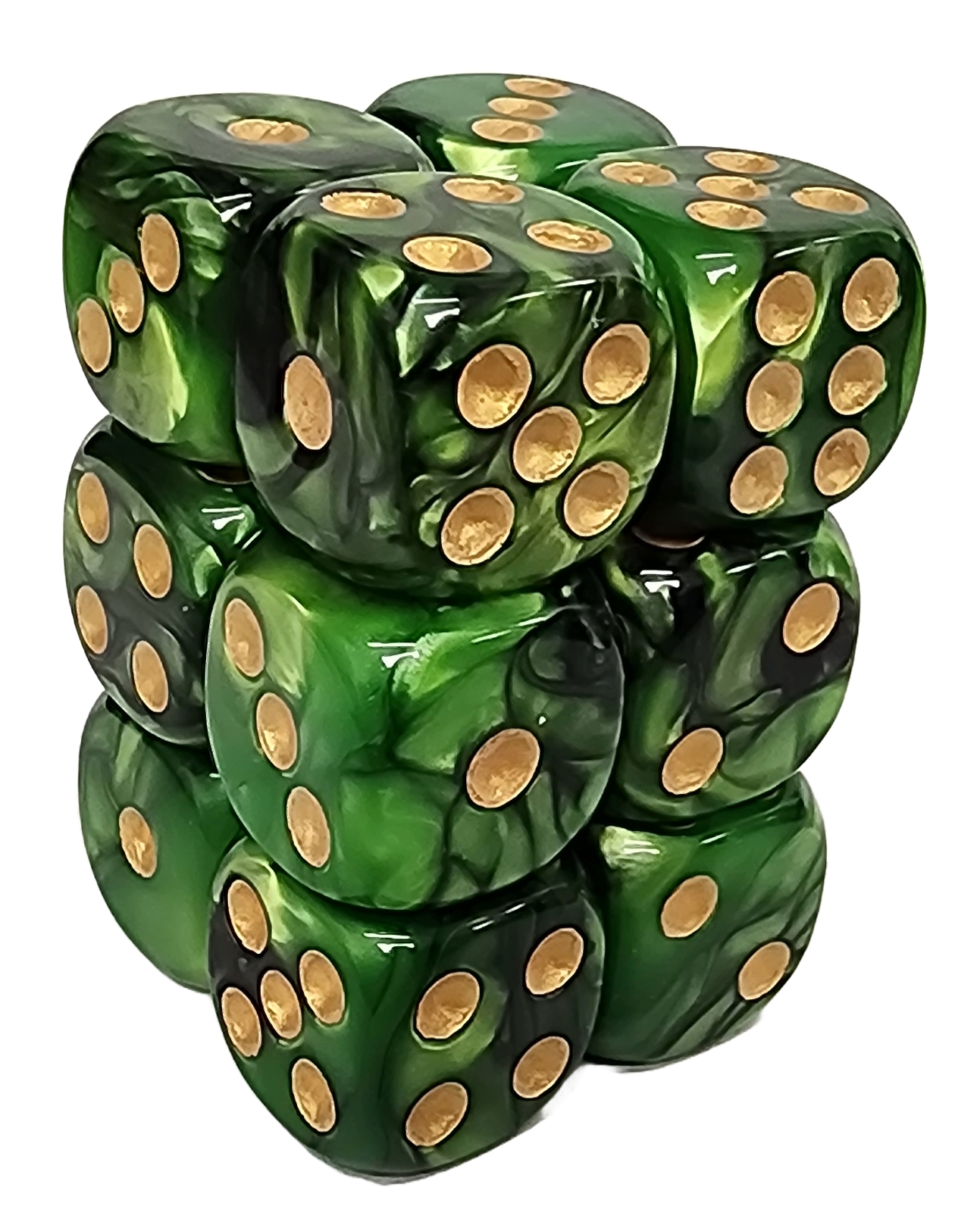 Green+Black 16mm D6 block of 12 dice | Gear Gaming Fayetteville