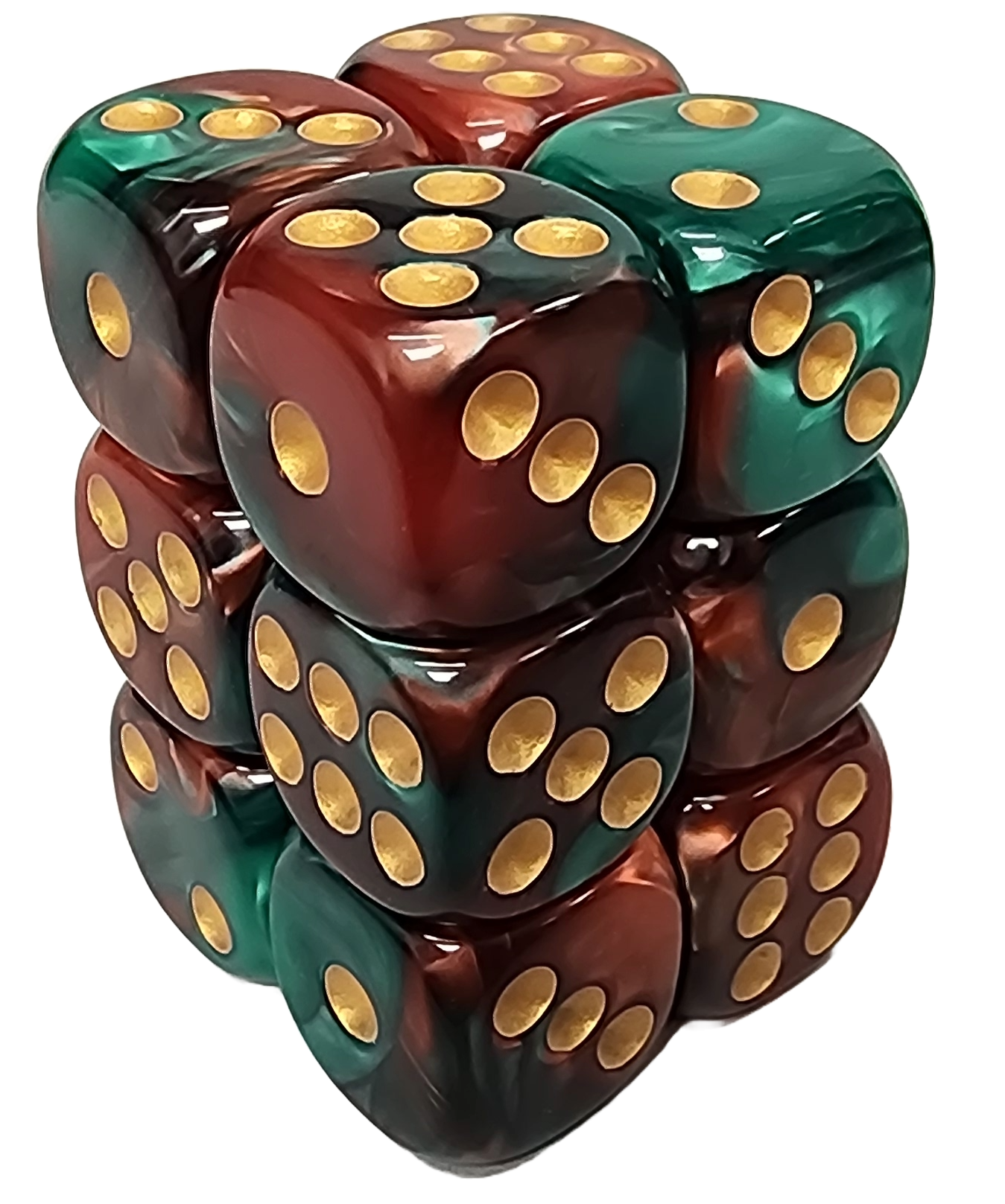 Green+Red 16mm D6 block of 12 dice | Gear Gaming Fayetteville