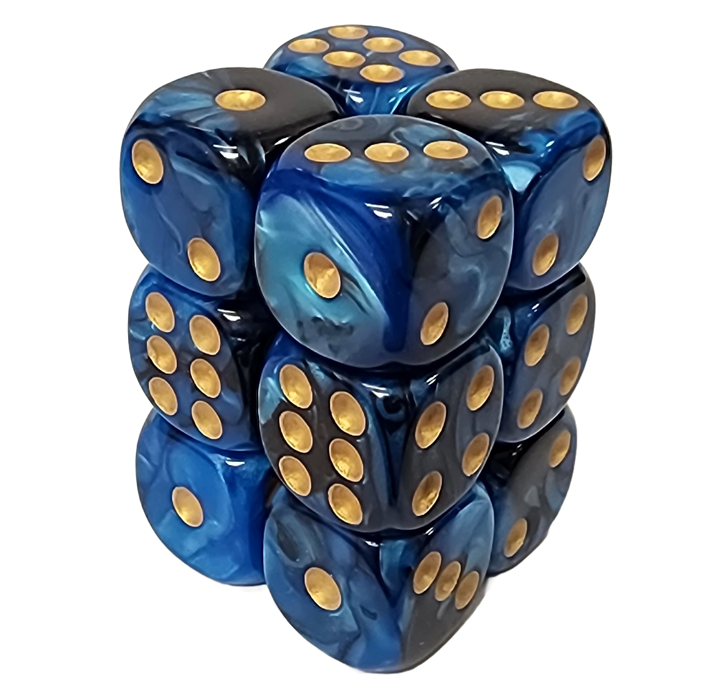 Black+Blue 16mm D6 block of 12 dice | Gear Gaming Fayetteville