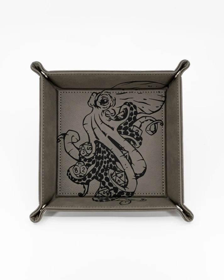Kraken of Holding | Vegan Leather Dice Rolling Tray - Grey | Gear Gaming Fayetteville