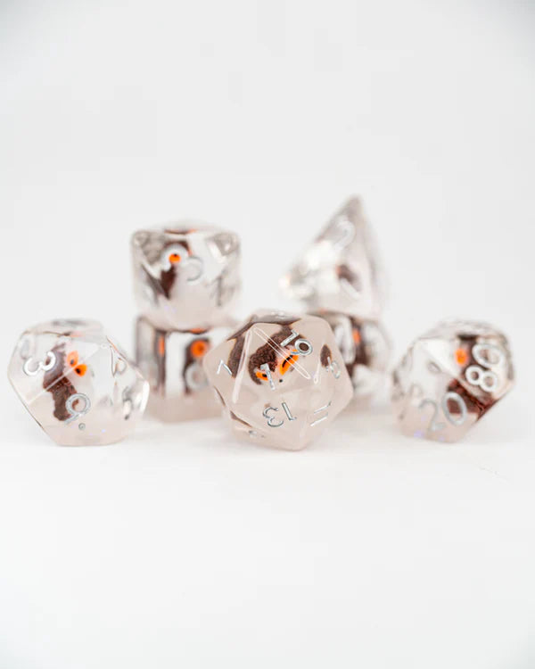 Glimfeather| Owl| 7 Piece Acrylic Inclusion Dice Set | Gear Gaming Fayetteville