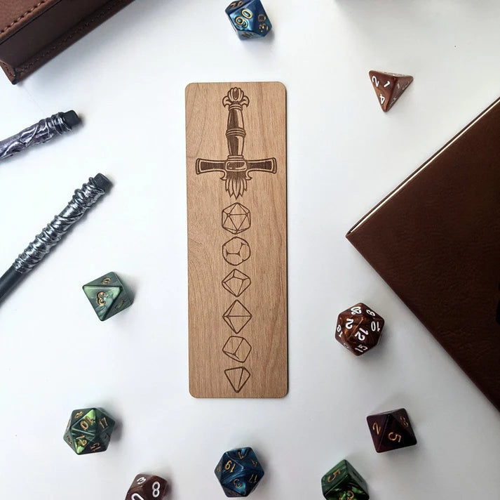 Dice Sword | Engraved Wooden Bookmark | Gear Gaming Fayetteville