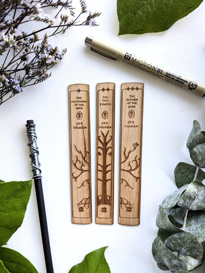 LotR Book Spine Trio | Tolkien | Engraved Wooden Bookmark | Gear Gaming Fayetteville