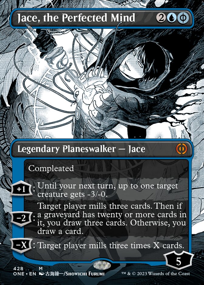 Jace, the Perfected Mind (Borderless Manga Step-and-Compleat Foil) [Phyrexia: All Will Be One] | Gear Gaming Fayetteville