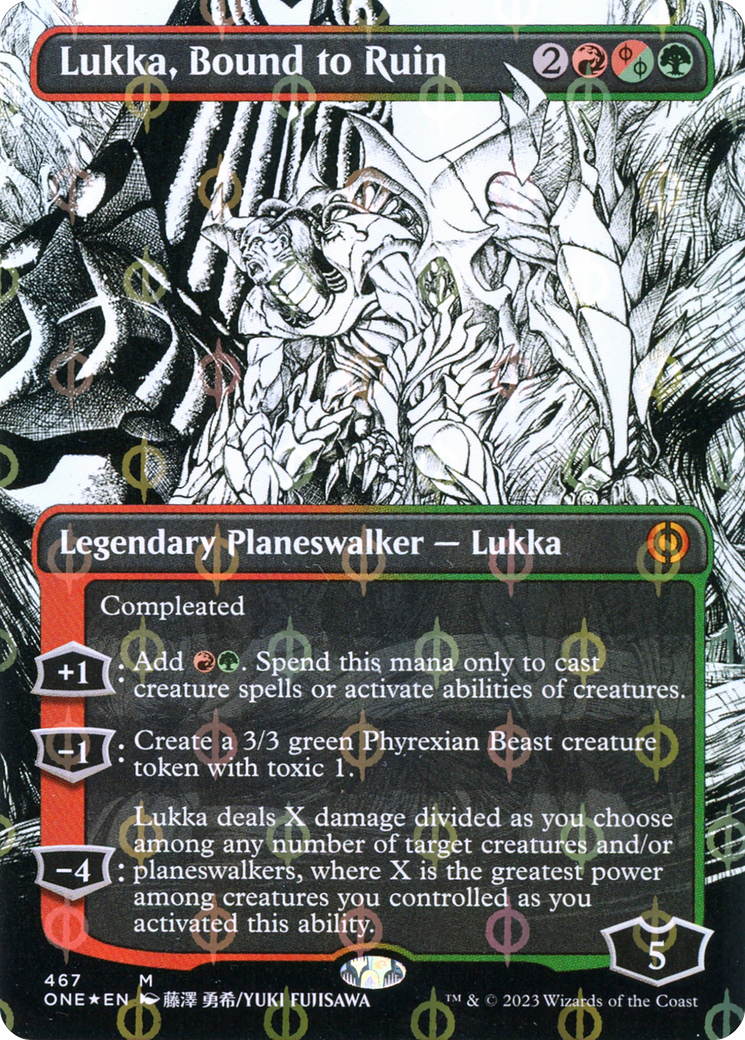 Lukka, Bound to Ruin (Borderless Manga Step-and-Compleat Foil) [Phyrexia: All Will Be One] | Gear Gaming Fayetteville