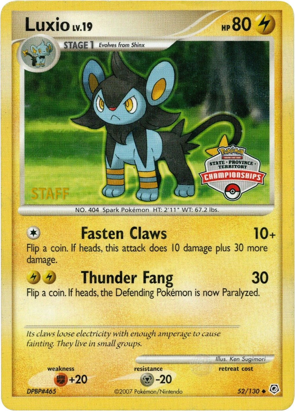 Luxio (52/130) (State Championship Staff Promo) [Diamond & Pearl: Base Set] | Gear Gaming Fayetteville