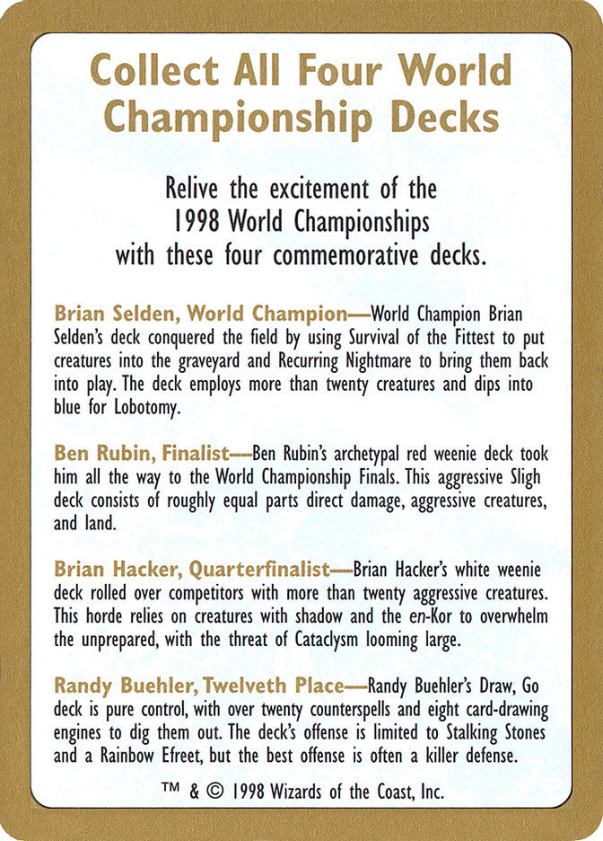 1998 World Championships Ad [World Championship Decks 1998] | Gear Gaming Fayetteville