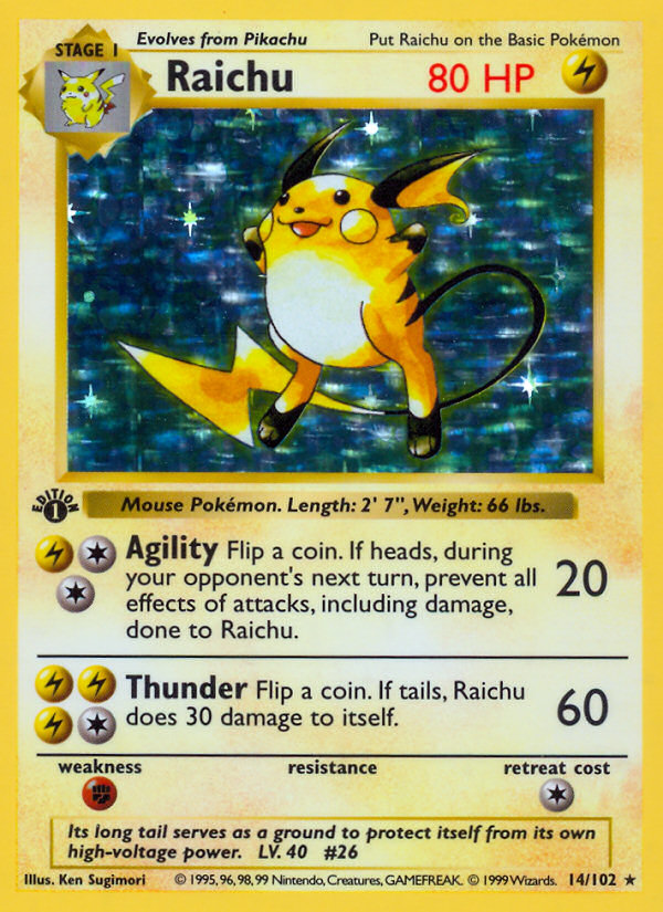 Raichu (14/102) (Shadowless) [Base Set 1st Edition] | Gear Gaming Fayetteville