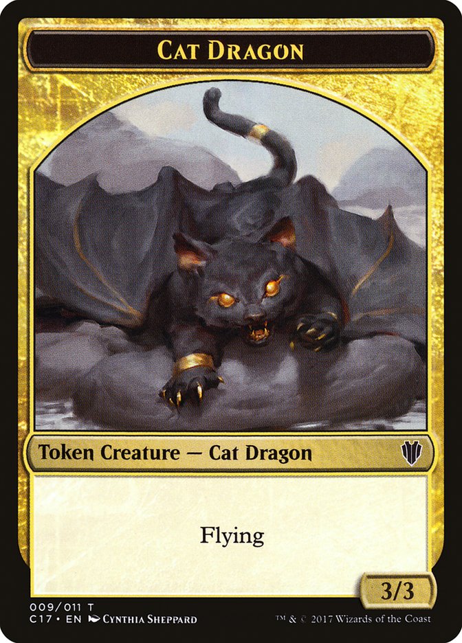 Gold // Cat Dragon Double-Sided Token [Commander 2017 Tokens] | Gear Gaming Fayetteville