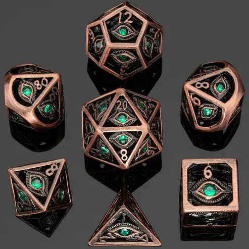 Dragon's Eye Hollow Metal Dice Set - Emerald Green Gems | Gear Gaming Fayetteville