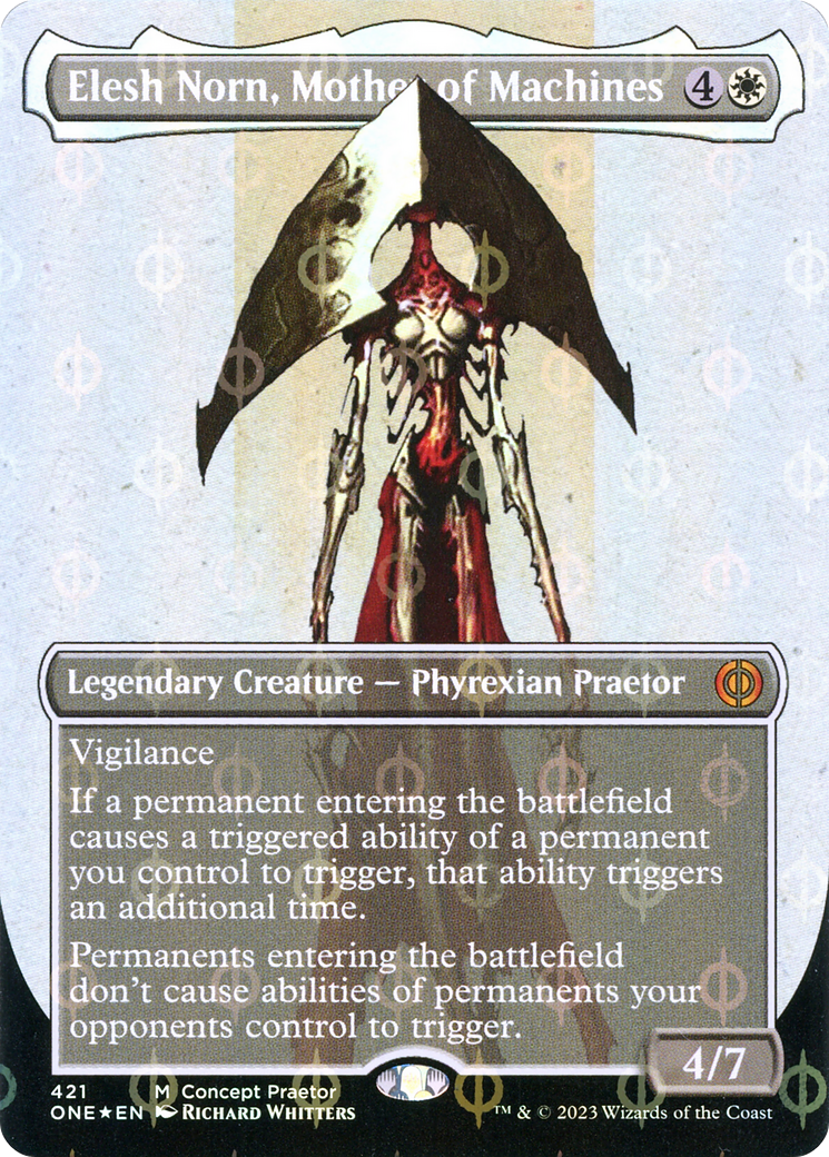 Elesh Norn, Mother of Machines (Borderless Concept Praetors Step-and-Compleat Foil) [Phyrexia: All Will Be One] | Gear Gaming Fayetteville