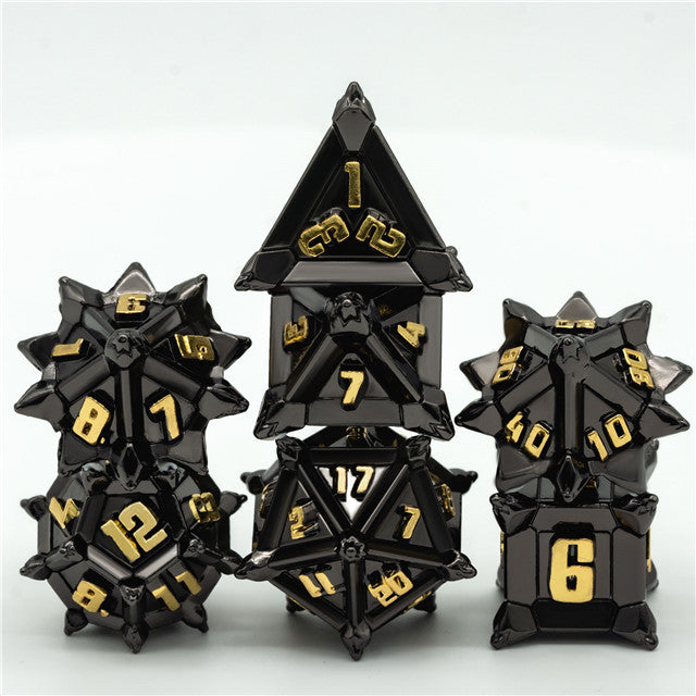 Udixi Black Pinwheel with Golden Font Metal dice with Dragonskin pouch | Gear Gaming Fayetteville