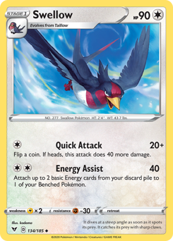 Swellow (134/185) [Sword & Shield: Vivid Voltage] | Gear Gaming Fayetteville