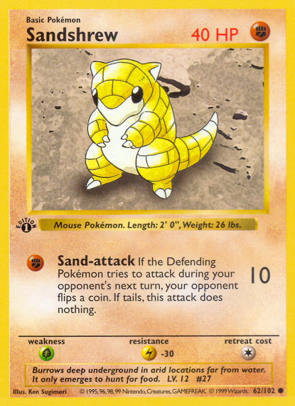 Sandshrew (62/102) (Shadowless) [Base Set 1st Edition] | Gear Gaming Fayetteville