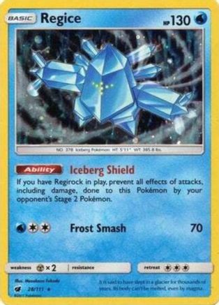 Regice (28/111) (Cosmos Holo) [Sun & Moon: Crimson Invasion] | Gear Gaming Fayetteville