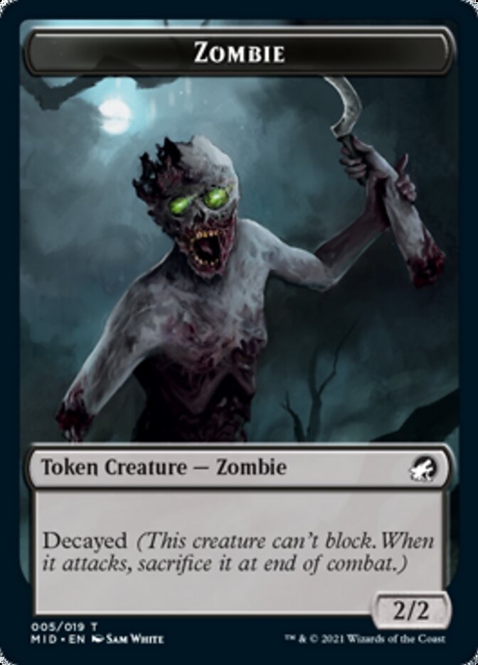 Zombie (005) // Wrenn and Seven Emblem Double-Sided Token [Innistrad: Midnight Hunt Tokens] | Gear Gaming Fayetteville