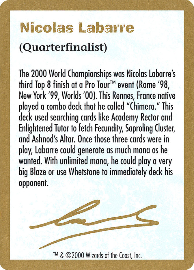 Nicolas Labarre Bio [World Championship Decks 2000] | Gear Gaming Fayetteville