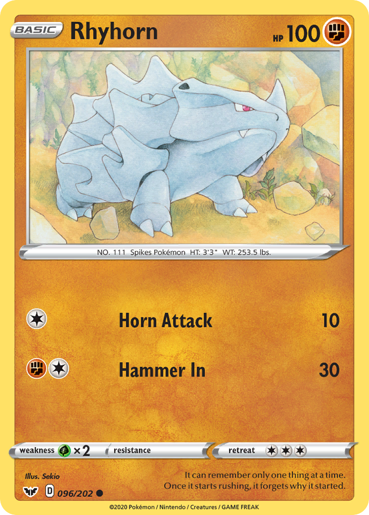 Rhyhorn (096/202) [Sword & Shield: Base Set] | Gear Gaming Fayetteville