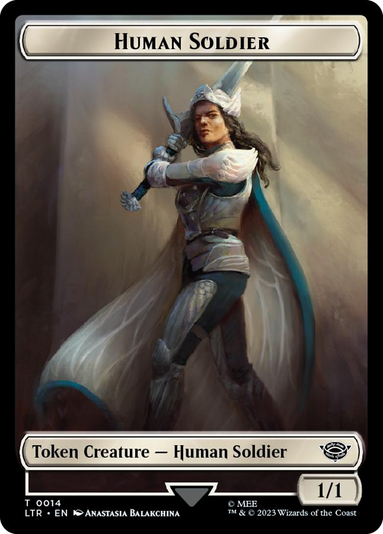 Human Soldier (0014) // Food (0022) Double-Sided Token (Surge Foil) [The Lord of the Rings: Tales of Middle-Earth Tokens] | Gear Gaming Fayetteville