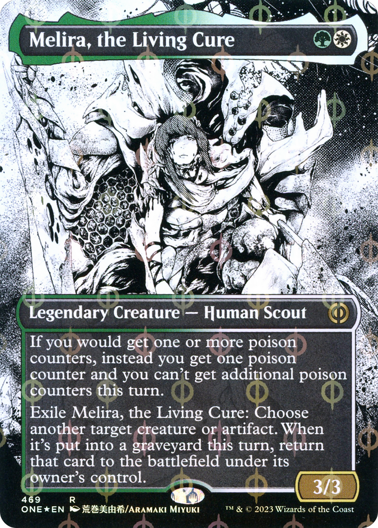 Melira, the Living Cure (Borderless Manga Step-and-Compleat Foil) [Phyrexia: All Will Be One] | Gear Gaming Fayetteville