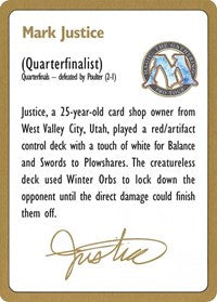 1996 Mark Justice Biography Card [World Championship Decks] | Gear Gaming Fayetteville