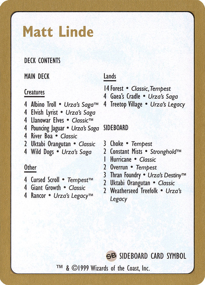 Matt Linde Decklist [World Championship Decks 1999] | Gear Gaming Fayetteville