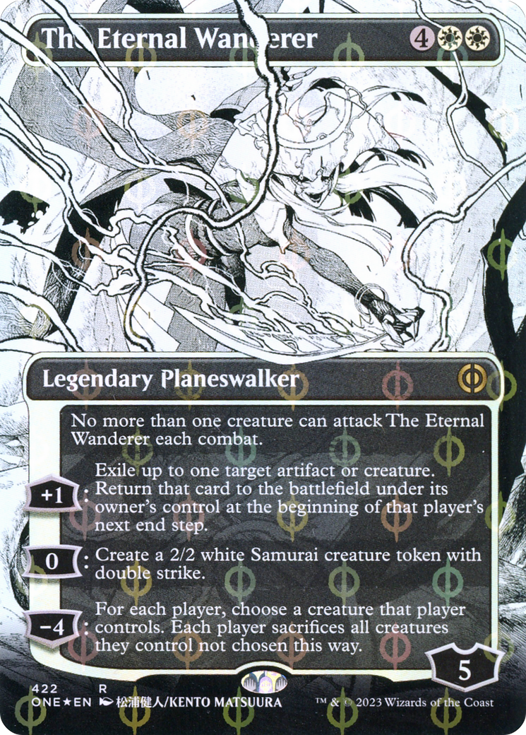 The Eternal Wanderer (Borderless Manga Step-and-Compleat Foil) [Phyrexia: All Will Be One] | Gear Gaming Fayetteville