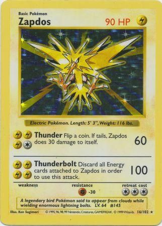 Zapdos (16/102) [Base Set Shadowless Unlimited] | Gear Gaming Fayetteville