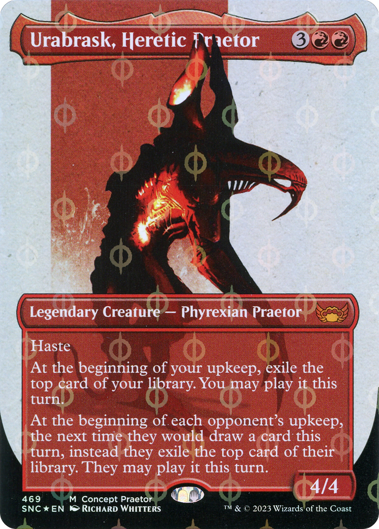 Urabrask, Heretic Praetor (Borderless Concept Praetors Step-and-Compleat Foil) [Phyrexia: All Will Be One] | Gear Gaming Fayetteville