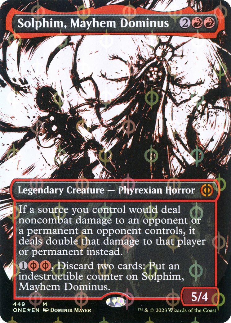 Solphim, Mayhem Dominus (Borderless Ichor Step-and-Compleat Foil) [Phyrexia: All Will Be One] | Gear Gaming Fayetteville