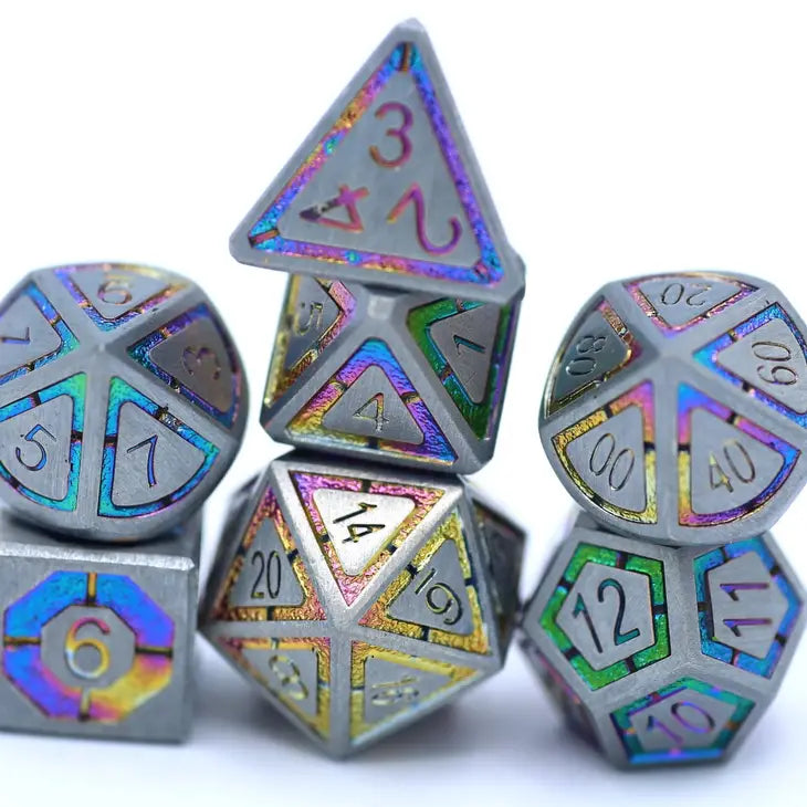 Gunmetal with Rainbow Chrome Inlay Leyline Solid Metal Dice | Gear Gaming Fayetteville
