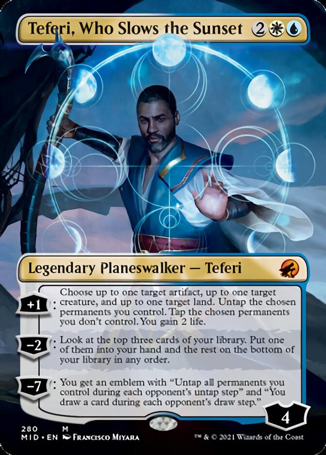 Teferi, Who Slows the Sunset (Borderless) [Innistrad: Midnight Hunt] | Gear Gaming Fayetteville