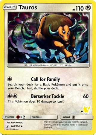 Tauros (164/236) (Pikachu Stamp #14) [Battle Academy 2020] | Gear Gaming Fayetteville