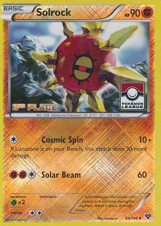 Solrock (64/146) (3rd Place League Challenge Promo) [XY: Base Set] | Gear Gaming Fayetteville