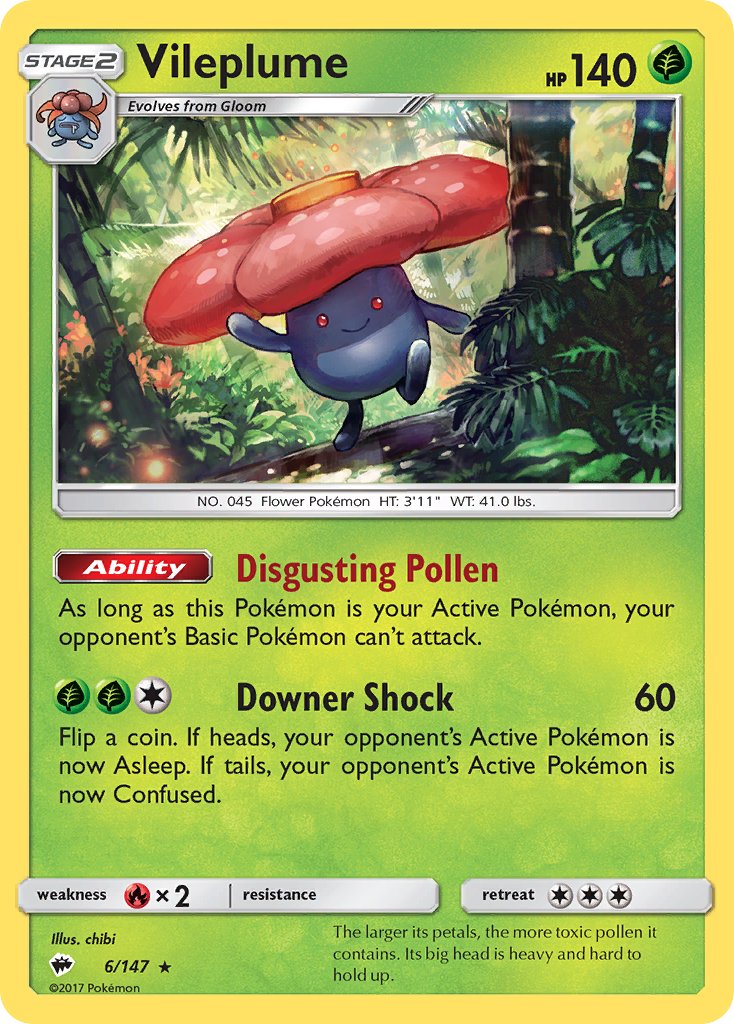 Vileplume (6/147) (Prerelease Kit Exclusive) (Theme Deck Exclusive) [Sun & Moon: Burning Shadows] | Gear Gaming Fayetteville