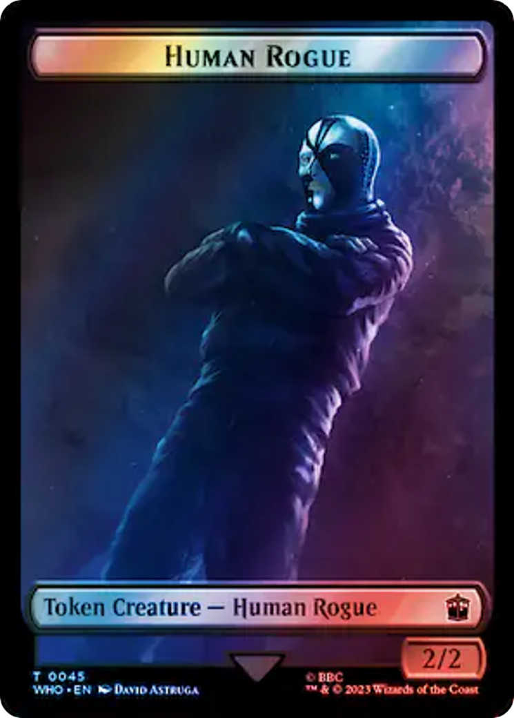 Human Rogue // Dinosaur Double-Sided Token (Surge Foil) [Doctor Who Tokens] | Gear Gaming Fayetteville