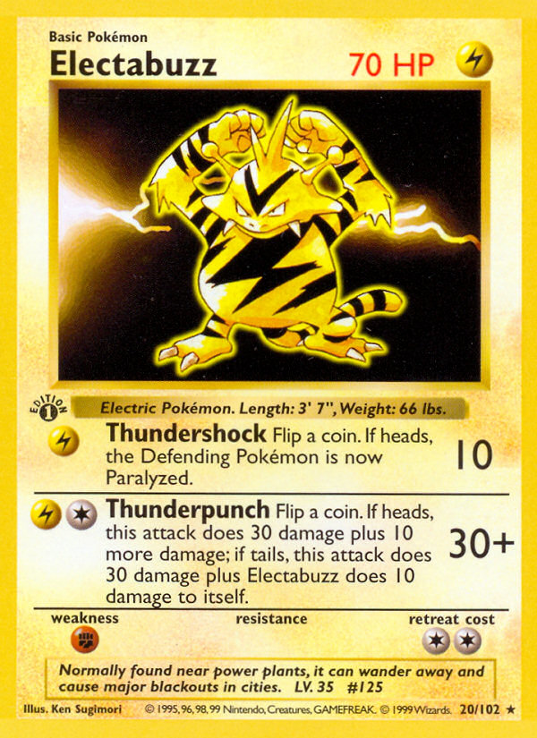 Electabuzz (20/102) (Shadowless) [Base Set 1st Edition] | Gear Gaming Fayetteville