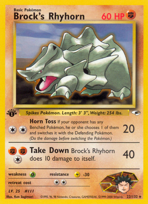 Brock's Rhyhorn (22/132) [Gym Heroes 1st Edition] | Gear Gaming Fayetteville