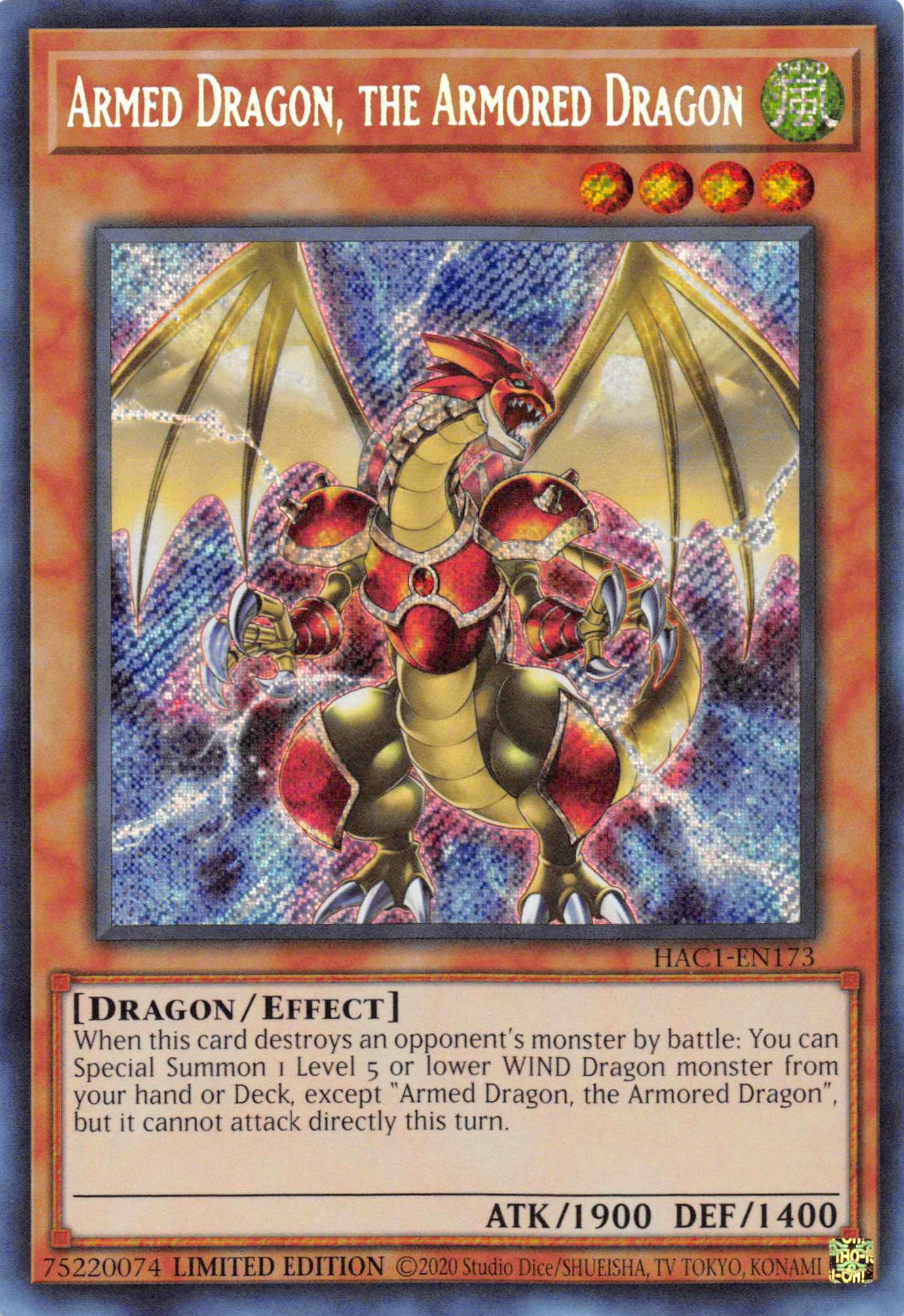 Armed Dragon, the Armored Dragon [HAC1-EN173] Secret Rare | Gear Gaming Fayetteville