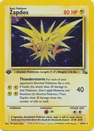 Zapdos (15/62) (Cosmos Holo) [Fossil 1st Edition] | Gear Gaming Fayetteville