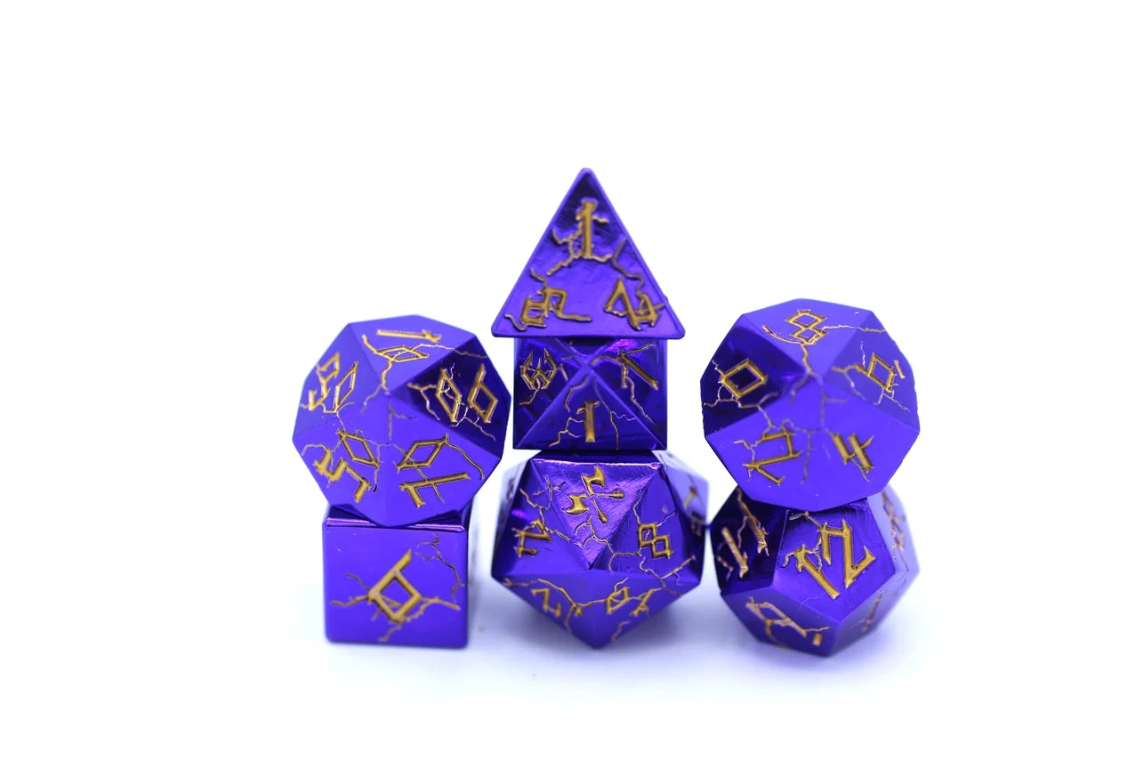 Purple Chrome with Gold Solid Metal Barbarian Dice Set | Gear Gaming Fayetteville