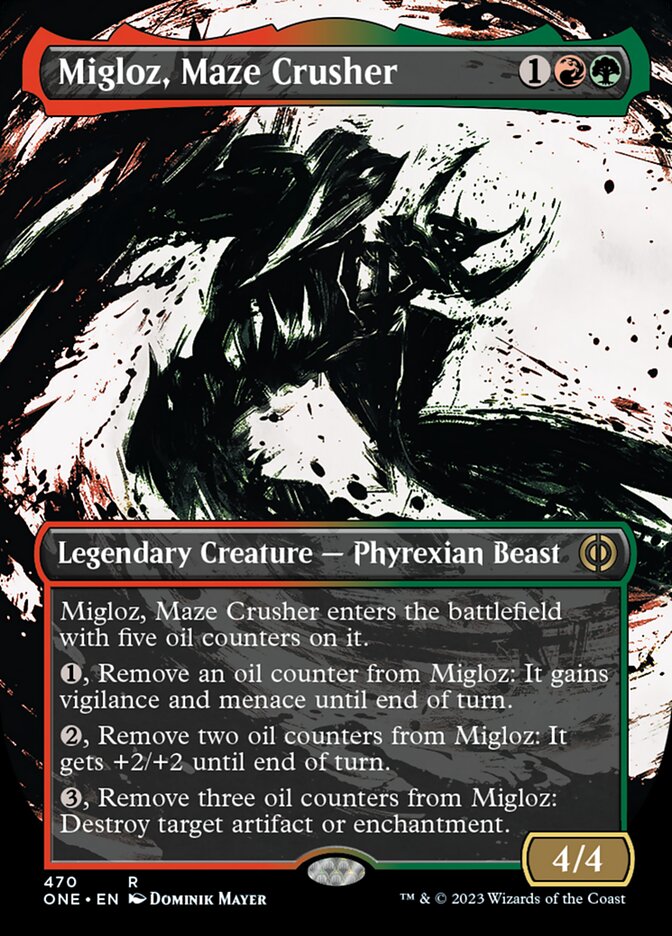 Migloz, Maze Crusher (Borderless Ichor Step-and-Compleat Foil) [Phyrexia: All Will Be One] | Gear Gaming Fayetteville