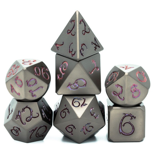 Udixi Photosensitive Dragon Font Gunmetal Dice Set | Gear Gaming Fayetteville