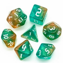 Brown/Blue Glitter 7pcs Dice Set | Gear Gaming Fayetteville