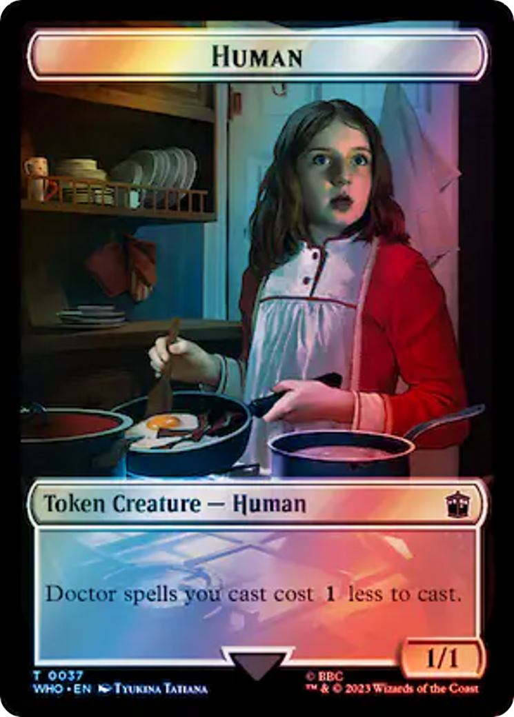 Human (0037) // Dinosaur Double-Sided Token (Surge Foil) [Doctor Who Tokens] | Gear Gaming Fayetteville