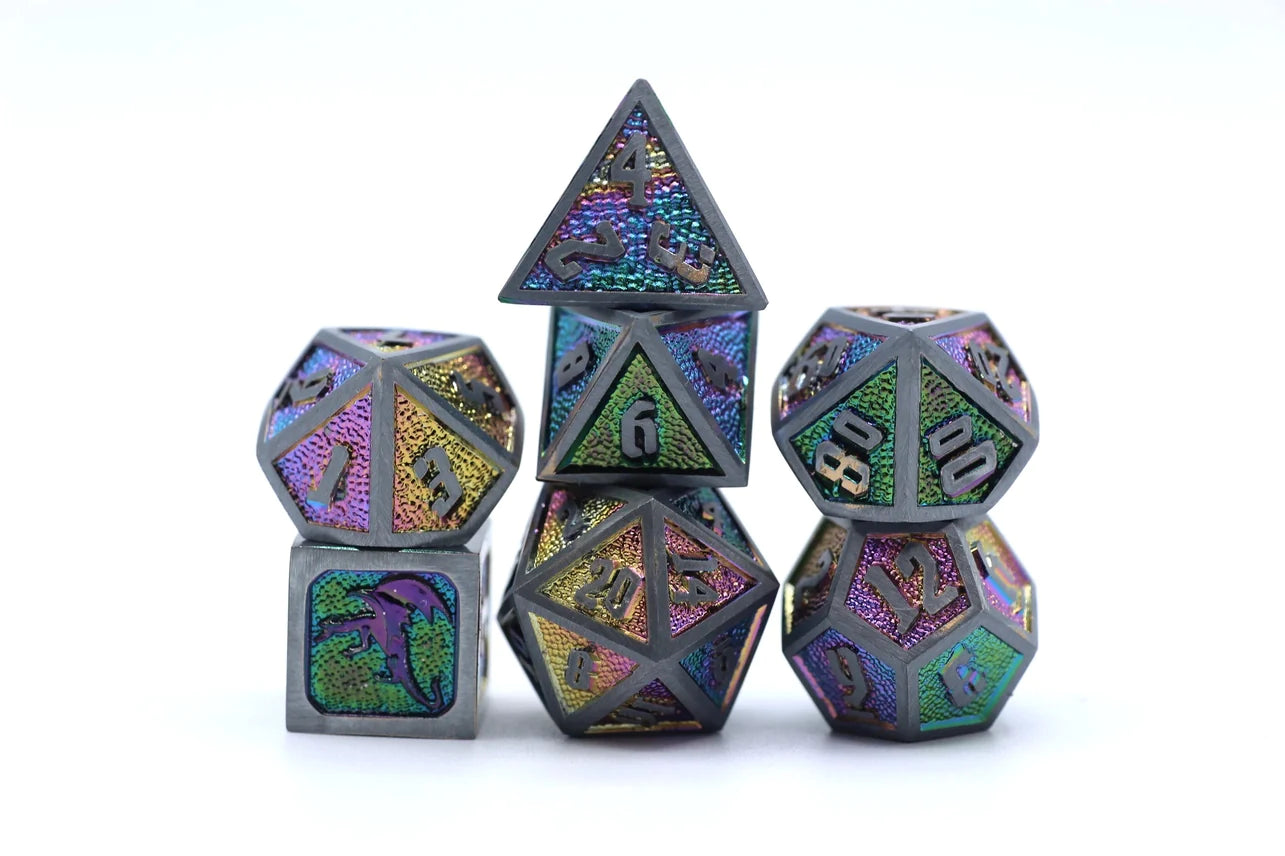 Solid Metal Draconis Dice set - Brushed Rainbow | Gear Gaming Fayetteville