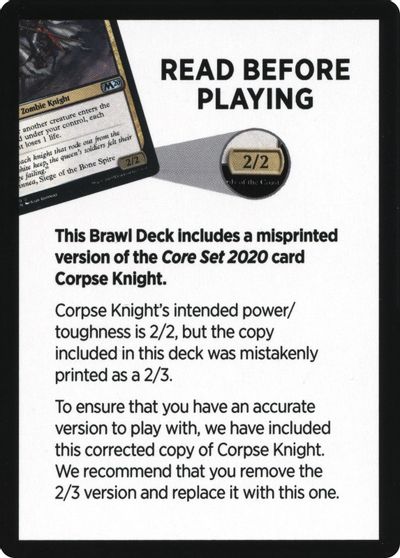 Corpse Knight Reminder Card (Knights' Charge Brawl Deck) [Core Set 2020 Tokens] | Gear Gaming Fayetteville