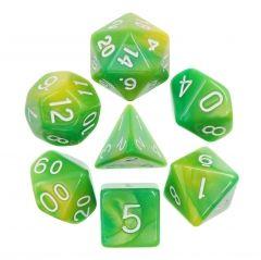 Green+Yellow Blend 7pcs Dice Set | Gear Gaming Fayetteville